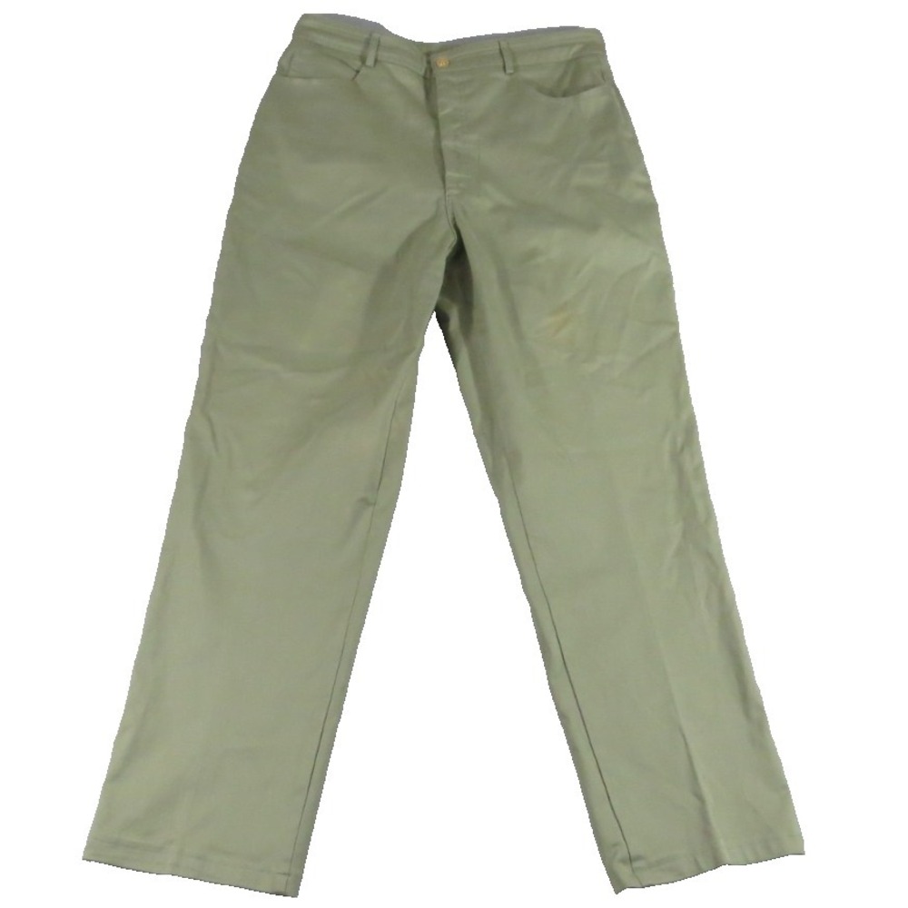 St John Sport Pants Women 12 Green Cotton Straight Leg Chino Flaw Made USA Used